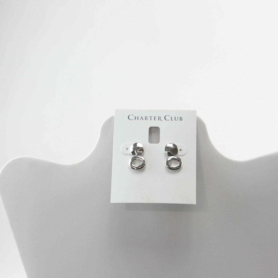 Brincos Charter Club novos com etiquetas tom prata 3/4" metal martelado gota - Imagem 1 de 3