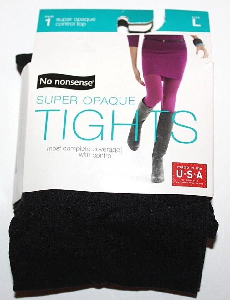 No Nonsense Women's Super Opaque Control-Top Tights, Black, Medium