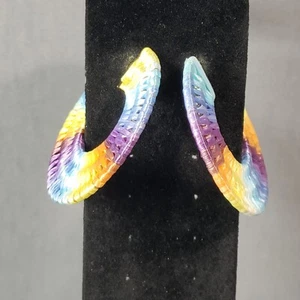 "Orecchini Pendenti A Cerchio Ampio Arcobaleno Metà Secolo Retro Modernista Boho 2,25" - Foto 1 di 9