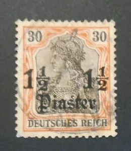 GERMANIA,GERMANY, KOLONIEN ,1905 Turkei"F Germania SVR"1,1/2 pia su 30pf Mi.40 - Imagen 1 de 1