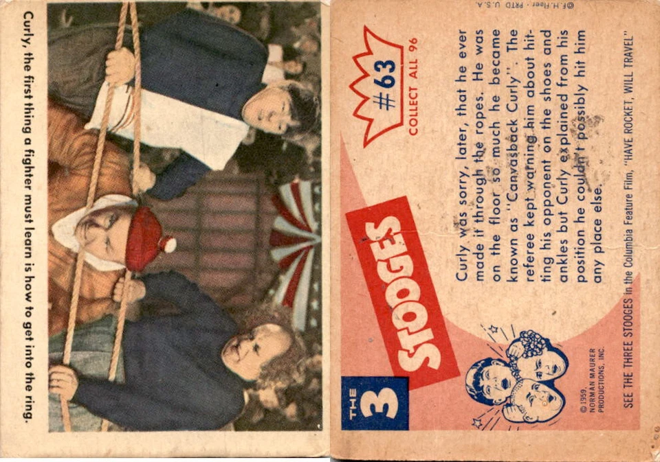 1959 Fleer, The 3 Stooges, #63 Curly, First Thing, Boxing (B) - Image 1 of 1