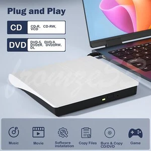 DVD CD RW USB External CD RW Disc Burner Drive Reader Windows 7 10 11 Laptop PC - Picture 1 of 9