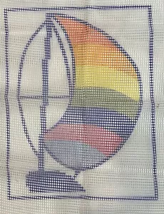 Vintage Neu aus altem Lagerbestand: Regenbogen SEGELBOOT Verriegelung Haken Teppich Wand Hänge Leinwand 18x23 - Bild 1 von 1