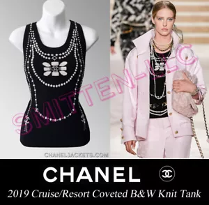 TOP SERBATOIO CHANEL 20PF CHANEL Perla Bianca Nera CC Cashmere $2.650 * FR 38/US 4 ~ OTTIME CONDIZIONI - Foto 1 di 9