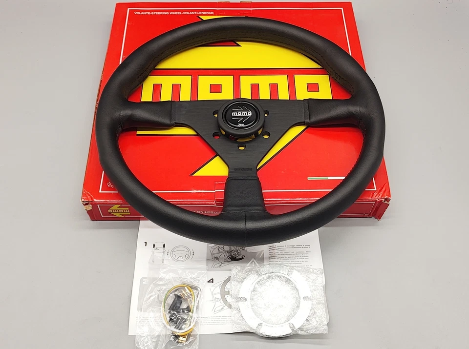 MOMO MonteCarlo 350mm 14' Genuine Leather Thickened Spoke Steering Wheel-Black