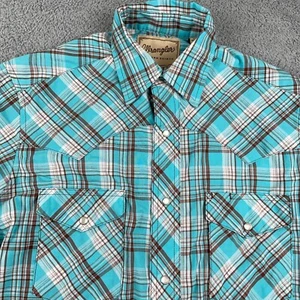 Wrangler Shirt Mens Small Blue Pearl Snap Western Cowboy Rodeo Plaid Lightweight - Picture 1 of 11