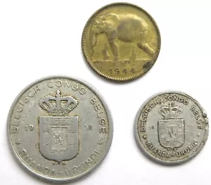 3x Belgisch Kongo Ruanda Urundi 5 Francs 1958, 1 Franc 1944 + 50 Centimes 1954? - Bild 1 von 2