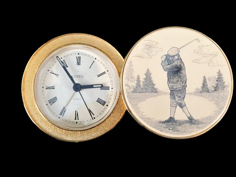 Linden Clock Gold Color Golf Themed Travel Alarm Cover