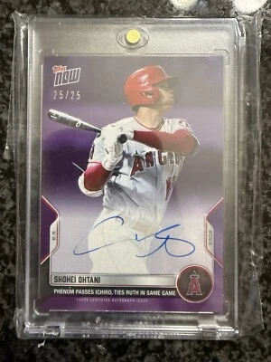 2022 Topps NOW Shohei Ohtani Purple Auto 678C #25/25 Ties Ruth Passes Ichiro - Image 1 of 2