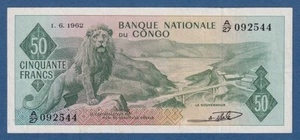 CONGO DEMOCRATIC REPUBLIC -- 50 FRANCS ( 1962 ) -- VF -- SIGNATURE 1 -- PICK 5a - Foto 1 di 3