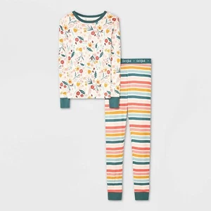 Cat & Jack 2pc Girls' Flower and Stripes Pajama Set Size 10 - Picture 1 of 2