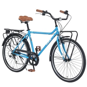 7 Speed 26 Inch Vintage Style Steel Blue Bike, Retro Commute Bike for Women - Picture 1 of 5
