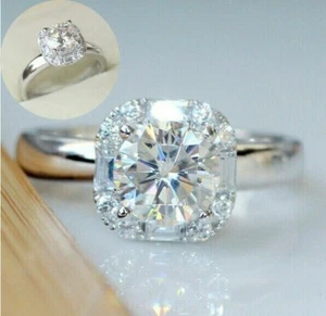 2.50Ct Round-Cut VVS1 Moissanite Halo Engagement Ring 14K White Gold Plated - Picture 1 of 6