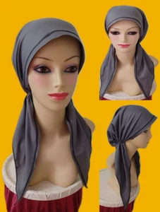 Vorgebundenes Slipper Kopftuch Head Converting Tichel schwarze Naht auf grau. ANGEBOT! - Bild 1 von 8