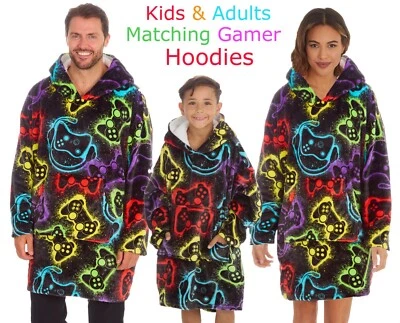 LOVETOENVY Kids & Adults Gamer Hoodie Warm Fleece Oversized Lounge Blanket Soft Sherpa Gown