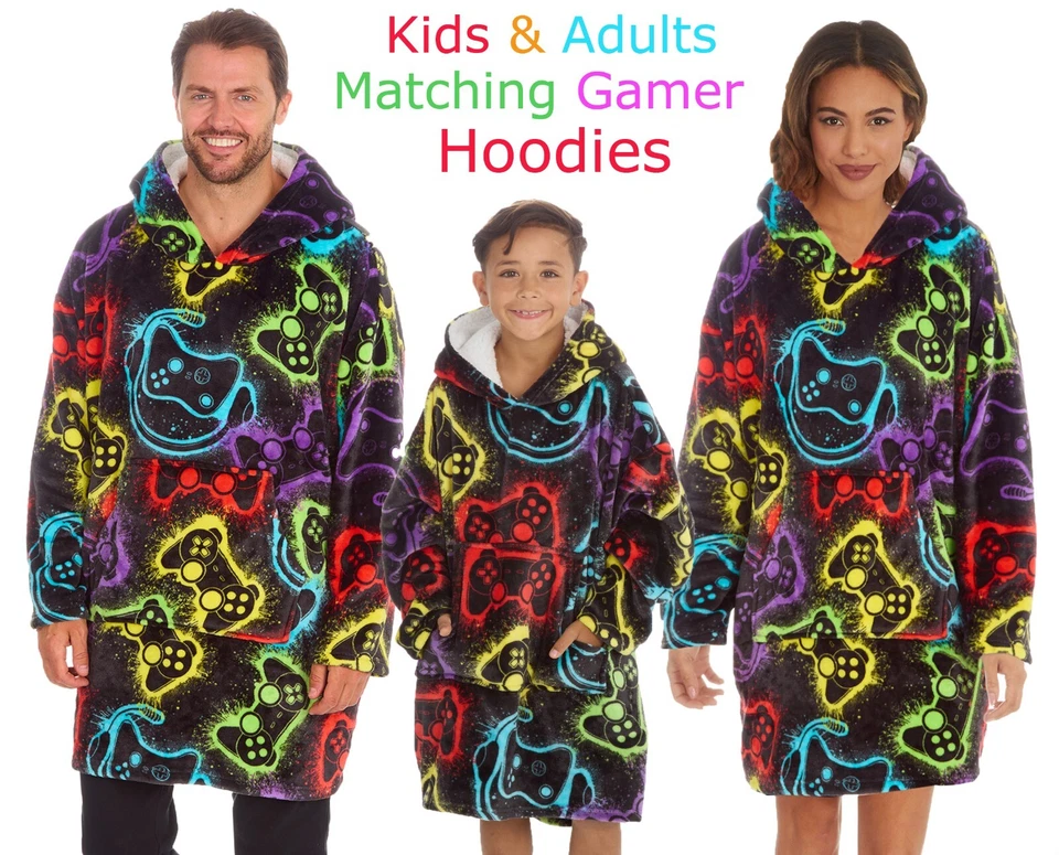 LOVETOENVY Kinder & Erwachsene Gamer Hoodie Warm Fleece Oversized Lounge Decke Weich Sherpa Kleid