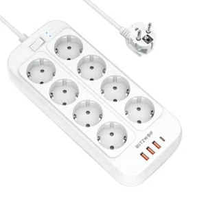 Blitzwolf 2500W Steckdosenleiste, 8 Steckdosenplätze + 3x USB, 1x USB-C Weiß - Bild 1 von 6