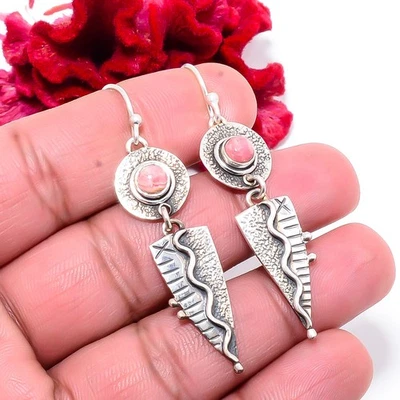 Rhodochrosite - Argentina Handmade 925 Sterling Silver Earring 2.34" E83212 - Image 1 of 4