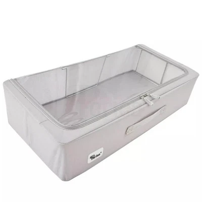 PERIERA Periea Folding Slim Under the Bed Storage Box with Clear Zip Lid, Medium, Grey