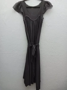 BCBGMAXAZRIA Women Empire Waist Midi Dress Size S Black Solid Cap Sleeve - Picture 1 of 15