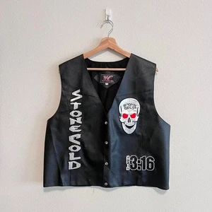 Vintage Stone Cold Steve Austin Embroidered Leather WWF Vest 2000 Size Medium - Bild 1 von 8