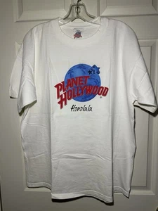 Planet Hollywood HONOLULU Hawaii Large T-Shirt Men’s Made USA White 90s Vintage - Picture 1 of 17