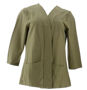 Denim And Co Essentials Knit Sleeve Open Front Jacket Cotton Deep Olive XXS - Picture 1 of 4