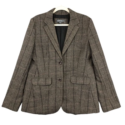 Eddie Bauer Herringbone Wool Suit Jacket Brown Womens 14 Tall Old Money Preppy - Image 1 of 4
