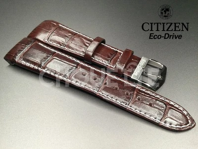 Citizen 22毫米AT0550-11X棕色皮革带白色缝线表带带针 — 第 1/4 张图片