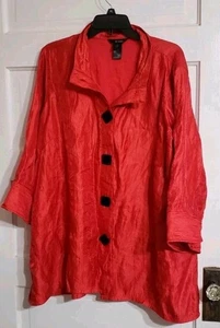 Ali Miles 1X Tunika Top Bügelkragen Shirt Übergröße Bluse glänzend strukturiert rot  - Bild 1 von 5