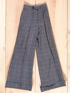 Vintage 60s Wide Leg Pants 100% Wool Flare Houndstooth Cuffed Women’s Size 27x32 - Picture 1 of 7