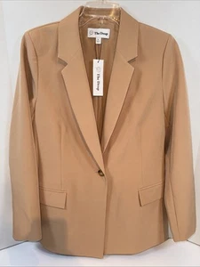The Drop Women’s Blazer Jacket Size Medium Color Tan One Button NWT Shoulder Pad - Picture 1 of 8