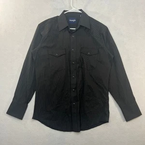 Wrangler Pearl Snap Button Shirt Mens Medium Classic Western Wear Black 75214BK - Picture 1 of 17