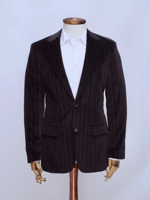 Men's HUGO BOSS Vintage Maxwell Velour Velvet Cotton Black Striped Blazer Sz 50 - Image 1 of 4