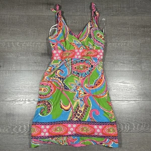 Vtg LILLY PULITZER Rylan Silk Fit & Flare Dress Jewel Of The Pool Shoulder Ties - Picture 1 of 5