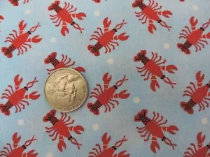 100% Cotton Fabric Tradition - Novelty Little Lobsters on Blue - By the Yard - Picture 1 of 2