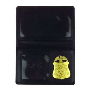 Leather Wallet Driving License ID Card Holder Wallet Case FBI Metal Badge Stamp