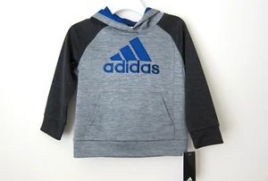 Boy Size 4 Adidas Kid Long Sleeve Hoodie Gray Logo Sweatshirt Active Performance - Picture 1 of 3