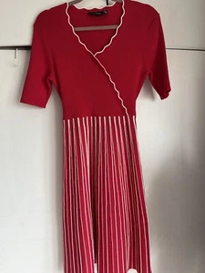 Womens Nina leonard knitted dress size Medium, red & white striped, belted, wrap - Picture 1 of 12