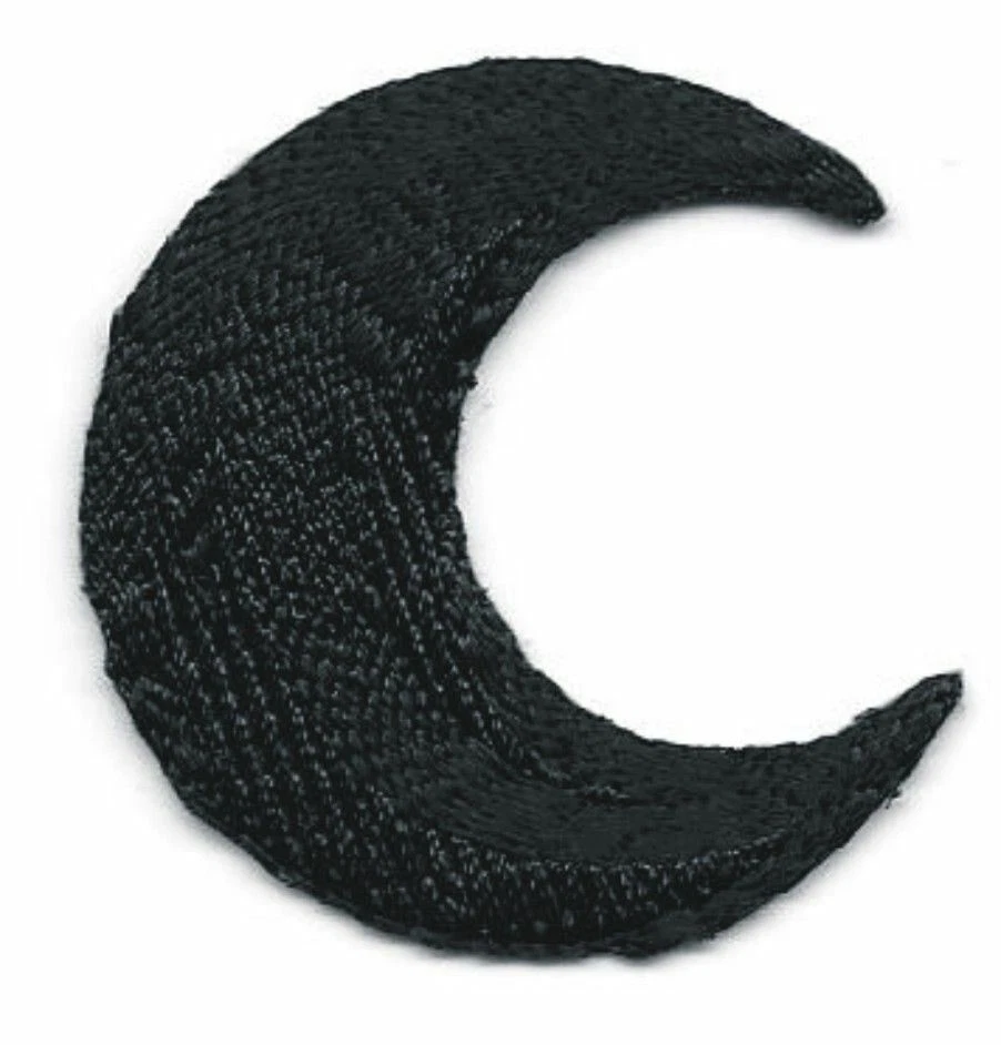 Black Lunar Waning or Waxing Crescent Moon Embroidered Patch - Image 1 of 1