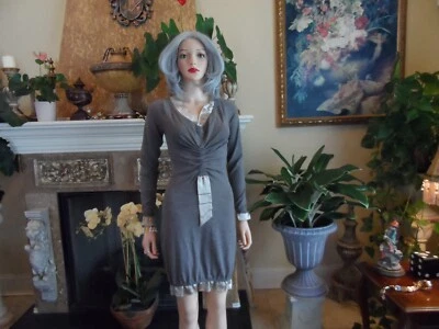 Vestido tejido de lana virgen topo Missoni con ribete beige seda Charmeuse talla IT 42-US 8 Foto 1 de 4