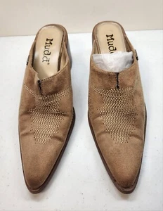Mudd SOPHIA Western Chunky Heel Slip On Mules Size 10 M Tan - Picture 1 of 13