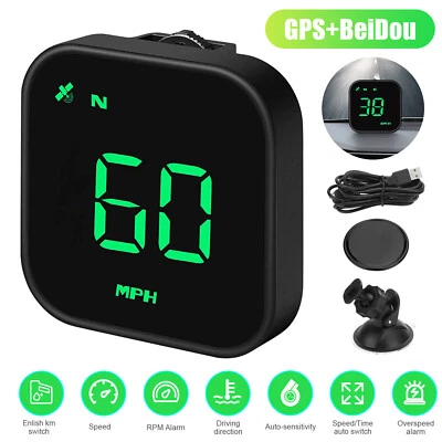 Digital GPS Speedometer Car HUD Head Up Display MPH KMH Compass Overspeed Alarm - Image 1 of 4