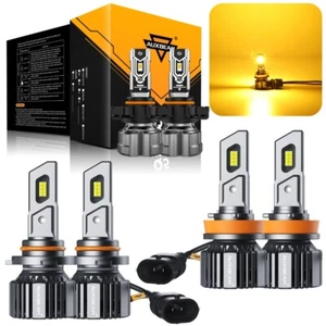 AUXBEAM 9005 H11 5202 LED Headlights High Low Beam 3000K Amber Yellow Fog Bulbs - Picture 1 of 12