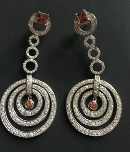 Sterling Silber 925 baumelnde Zirkonia lange Ohrringe orange Zirkone Steine oval - Bild 1 von 6