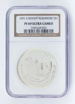 1991-S S$1 Mount Rushmore Silver Commemorative NGC PF69 Ultra Cameo - Image 1 of 4