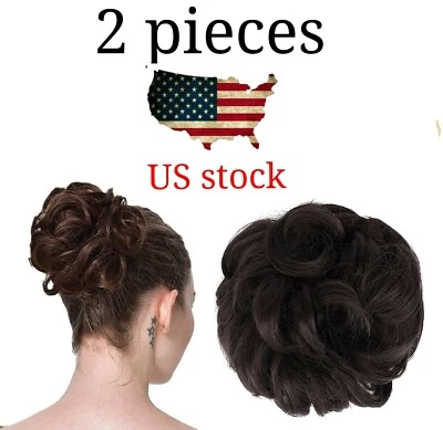 Real Natural Curly Messy Bun 头发 RDBrown 合成卷发木偶 H6 — 第 1/4 张图片