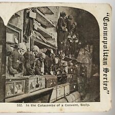 Capuchin Catacombs Palermo Skulls Stereoview c1915 Sears Dead Friars Italy H1298