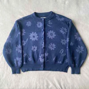 Free Assembly Girls Button Up Viscose/Polyester Cardigan Blue Floral Size 7/8 - Picture 1 of 4