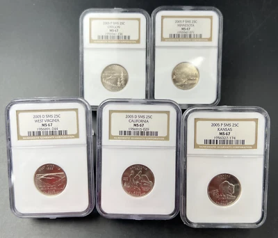 2005 D Complete 5 Coin SMS Quarter Set NGC Graded MS67 - Image 1 of 4